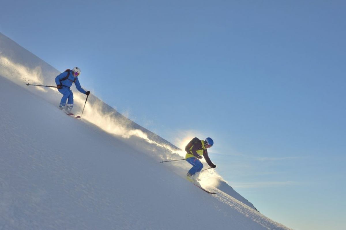Ski touring in deep snow on the Arlberg